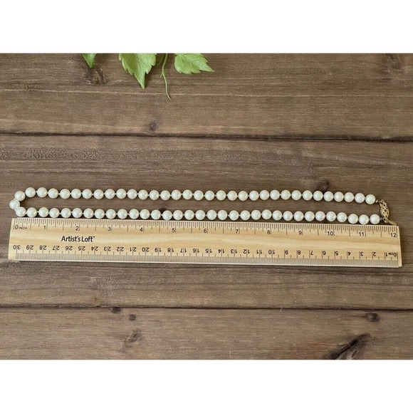 Vintage Napier Faux Pearl Necklace - Glass - Gold Tone Decorative Clasp - 24” - Picture 6 of 6